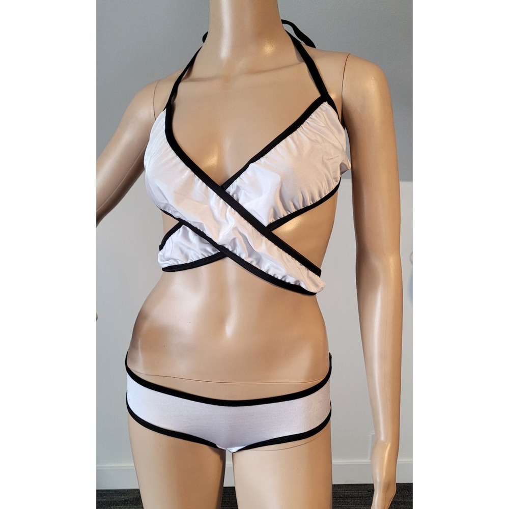 Woman Small White &‎ Black  Bikini Top  Booty Bottoms  SL4080-2